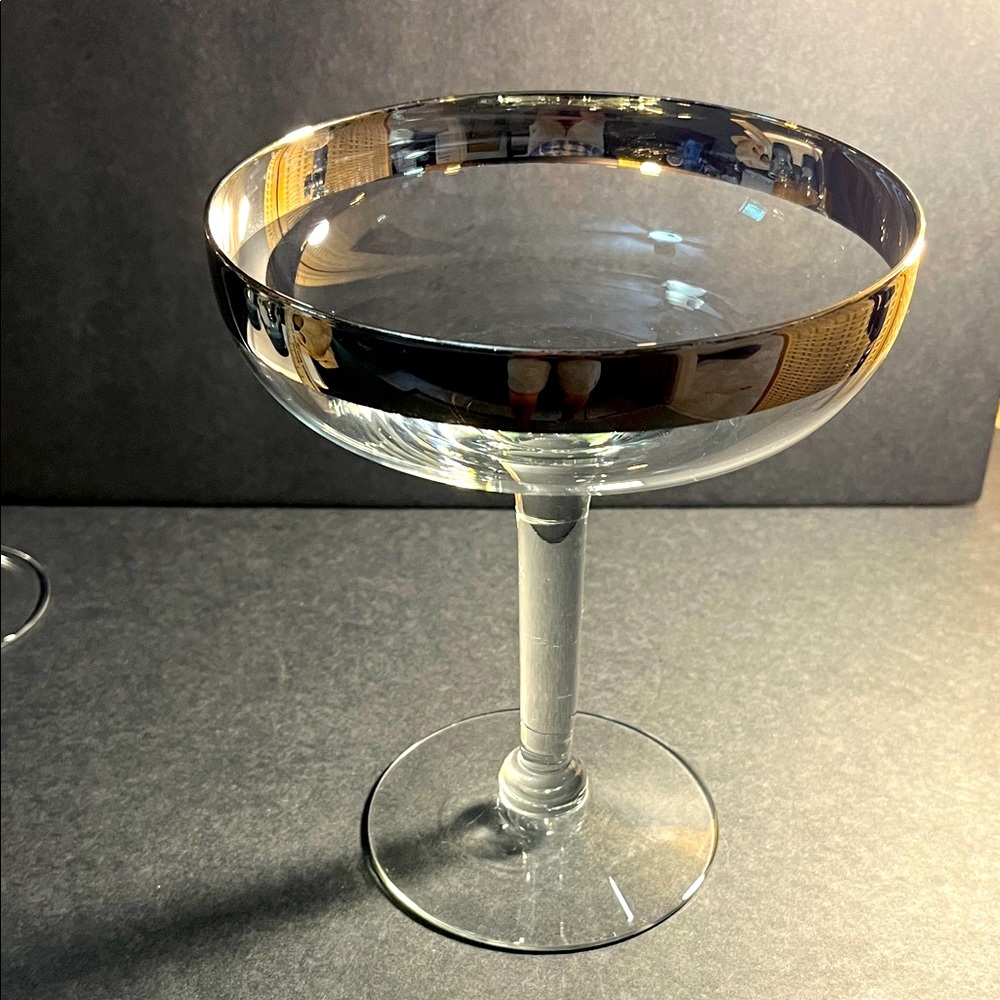 Vintage Dorothy Thorpe 7 inch Silver rimmed Crystal Compote Dish
